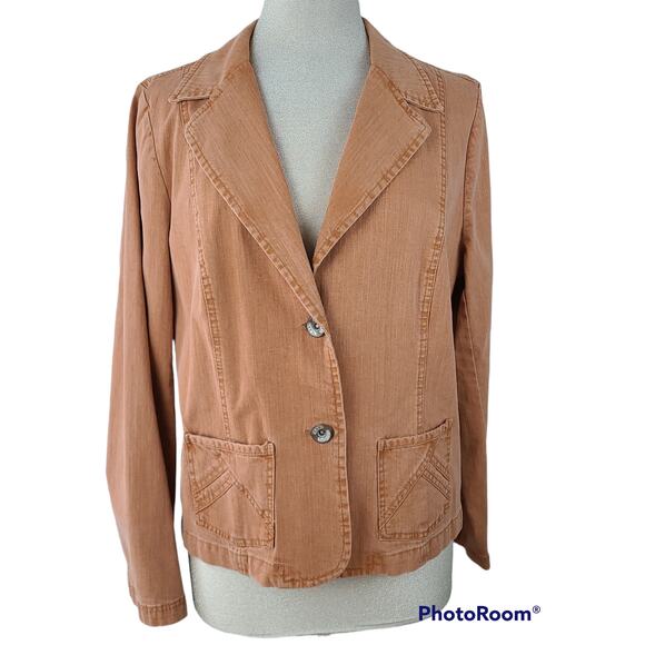 Terracotta stretch denim jacket, pockets, size 16, EUC - Picture 1 of 7